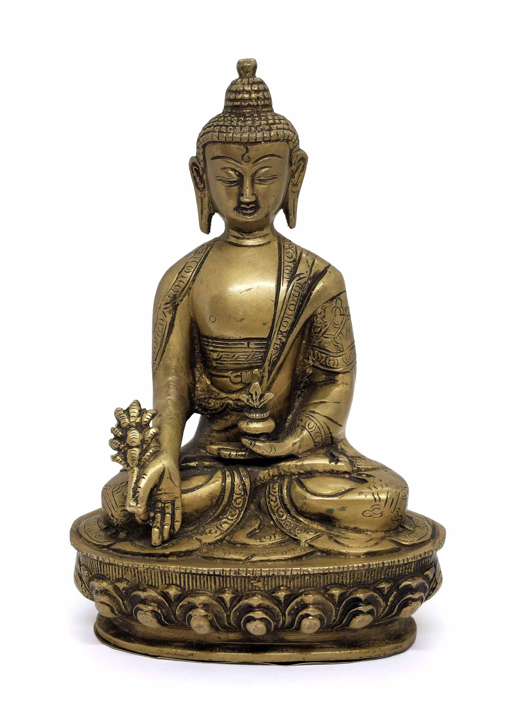 Statua tibetana del Buddha della medicina in ottone, 21cm