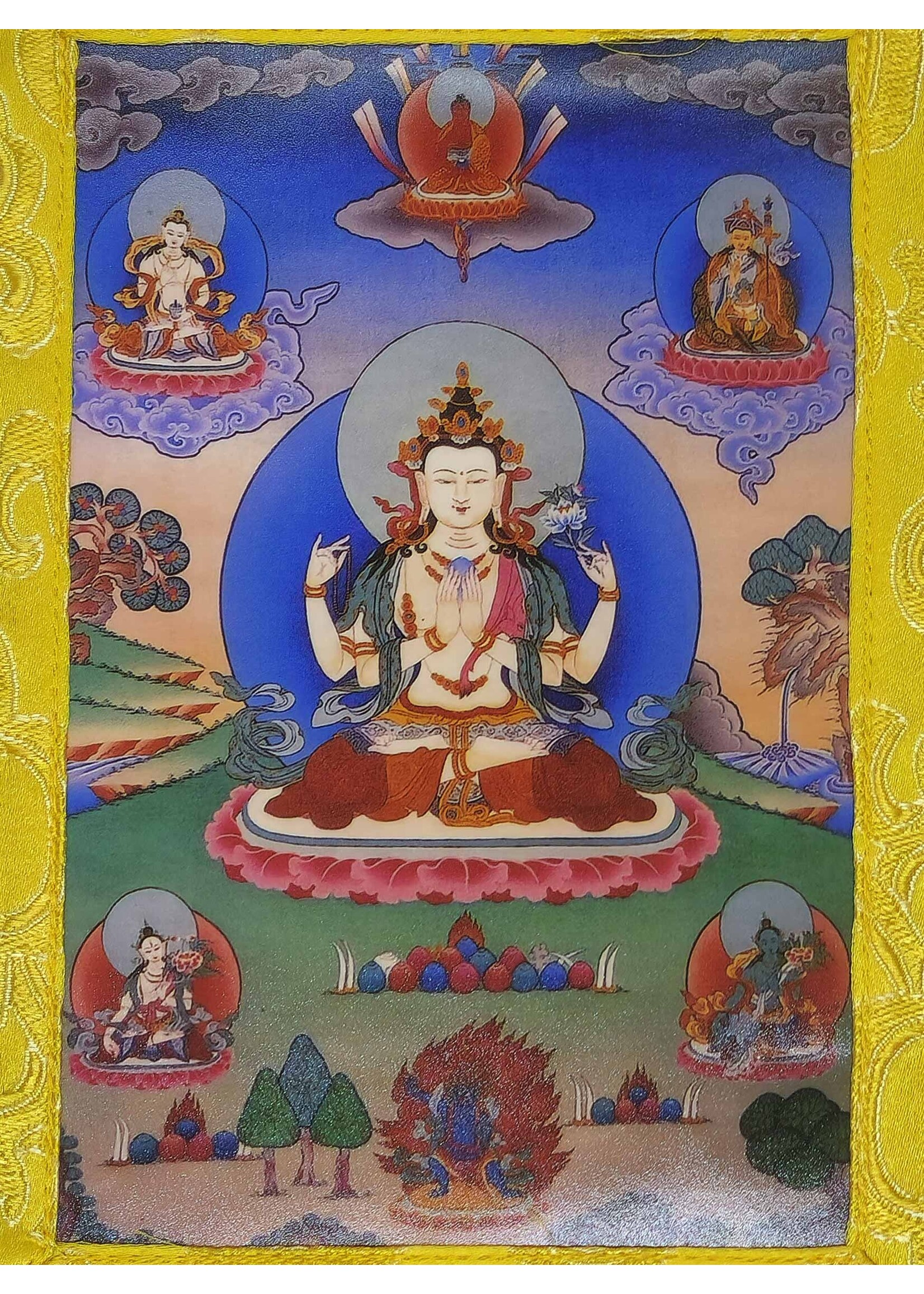 Thangka tibetano Chenrezig, mini