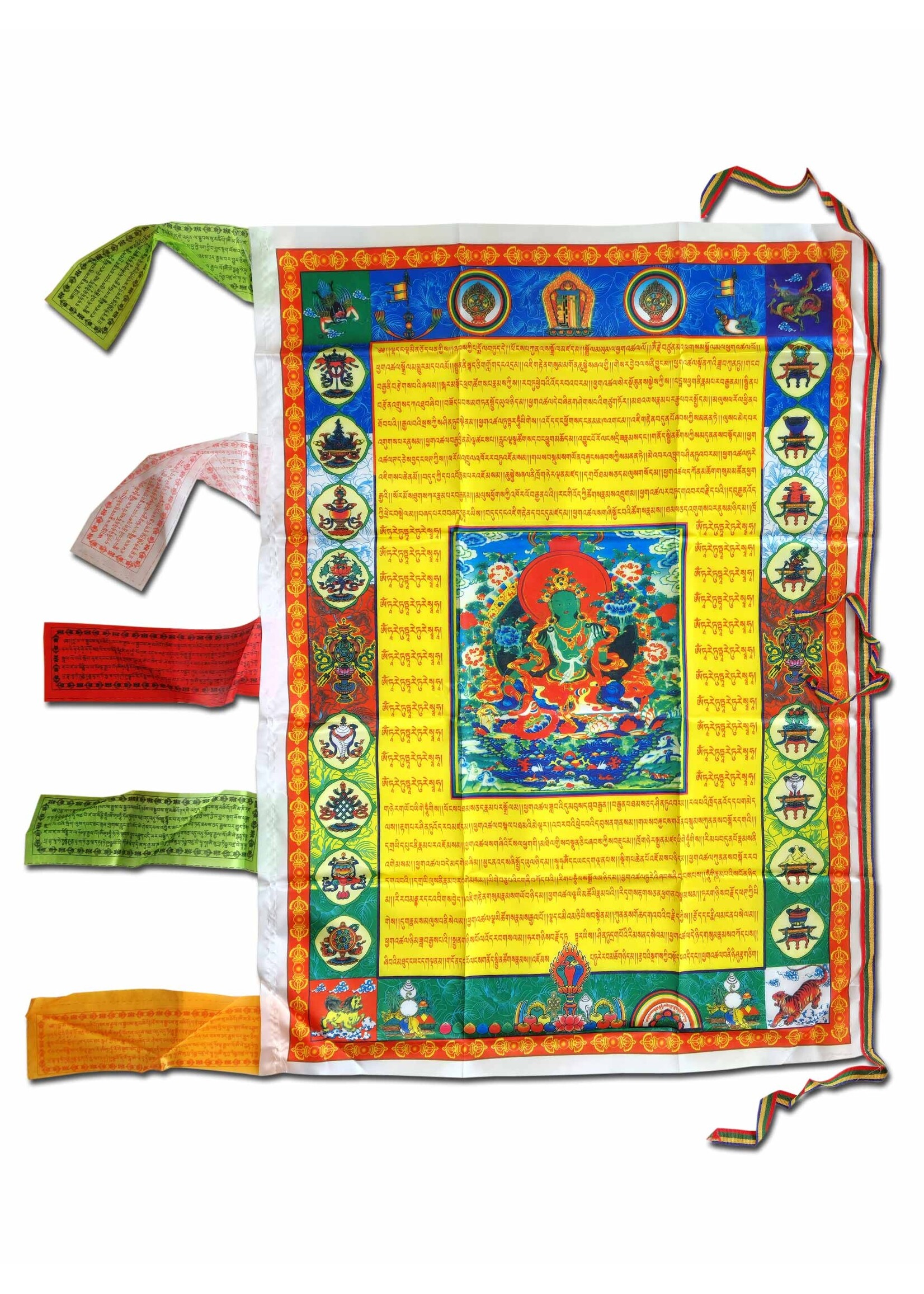 Drapeau de prière tibétain vertical Tara verte