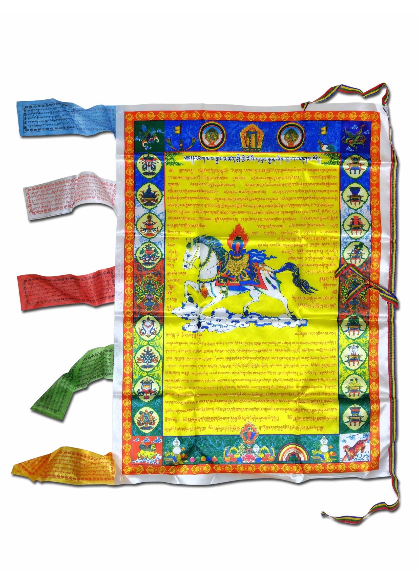 Nervana Bandiere Di Preghiera Tibetane Fatte A Mano | 25x25 Cm, 5 Colori Elementi, Cavallo Del Vento | Set Da 7 Metri Per Esterno/interno