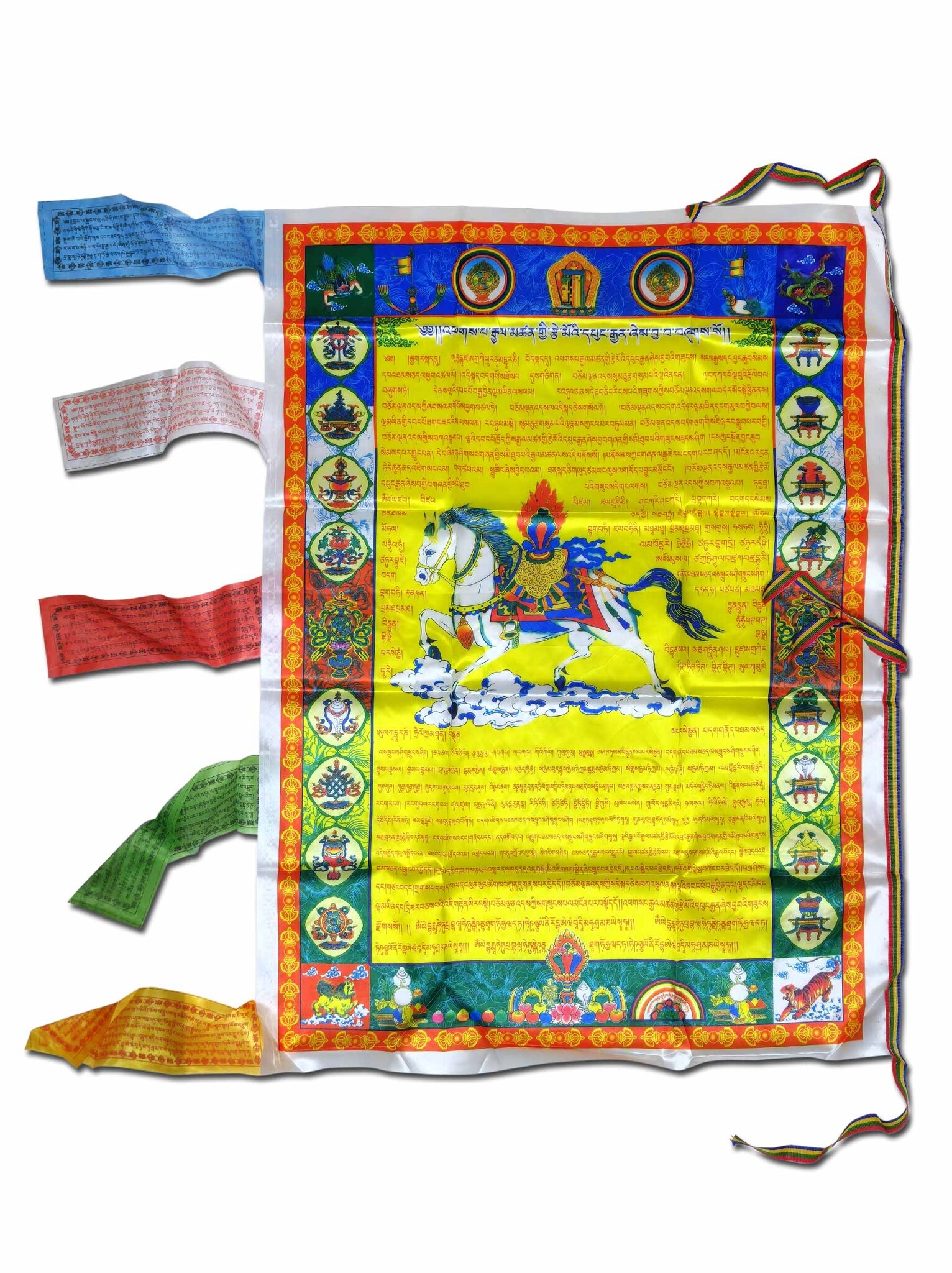 Drapeau tibétain à prières verticales : bénédictions sacrées