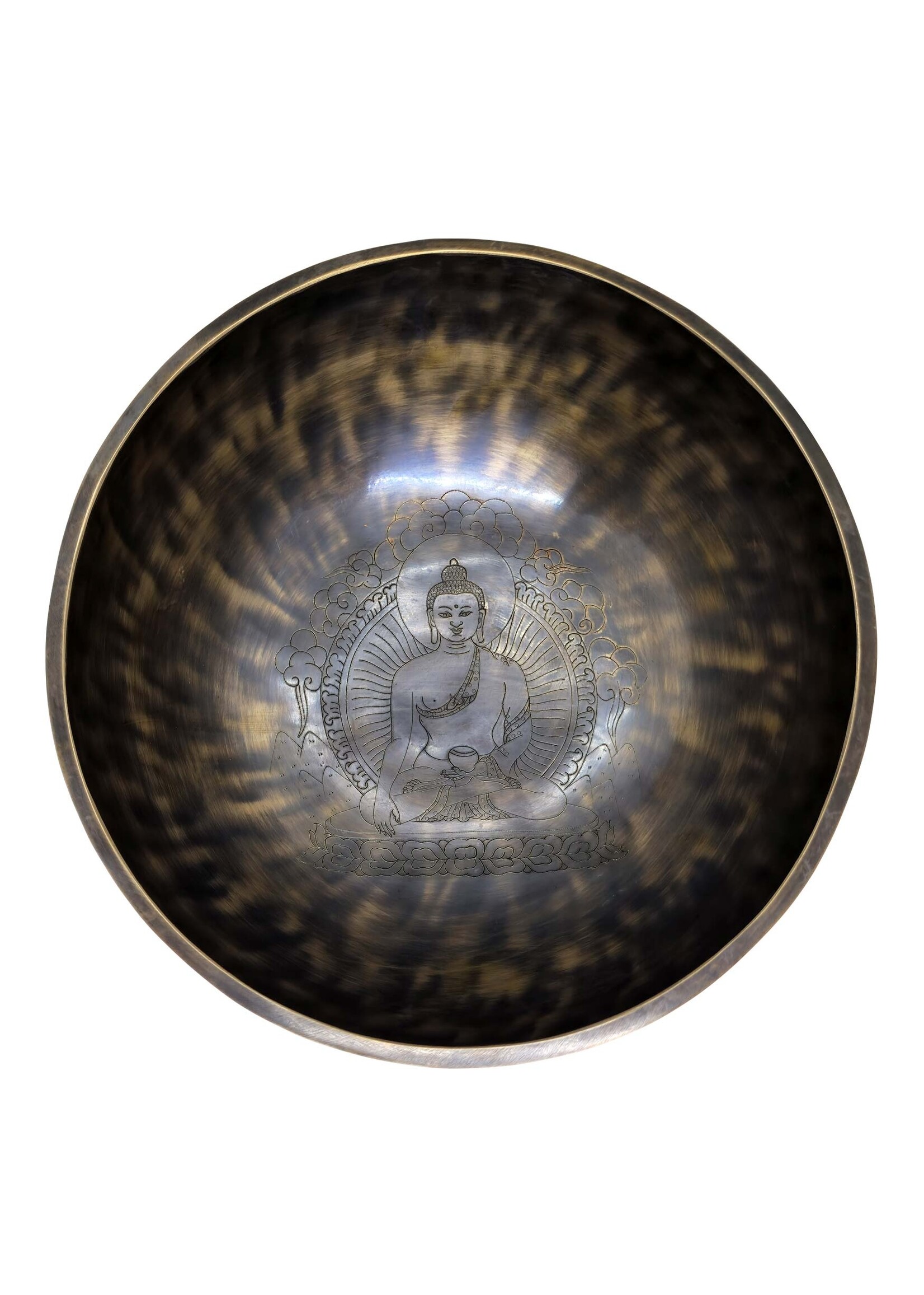 Handgefertigte tibetische Klangschale, Mantra und Buddha eingraviert, Ø 25 cm, 2 kg