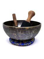 Bol chantant tibétain fait main, mantra et bouddha gravés, Ø 25 cm, 2 kg