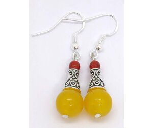 Orecchini Pendenti Tibetani Argento Con Perline In Vetro Crackle Rosa/arancio – Fatto A Mano UK