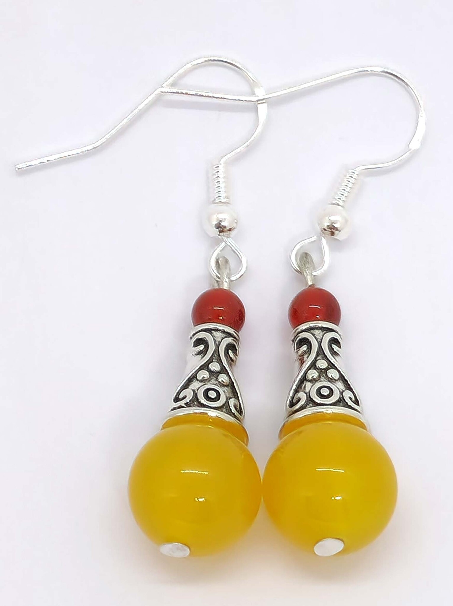 Orecchini Pendenti Feng Shui In Argento Con Agata Naturale E Perline Dzi – Portafortuna Tibetano
