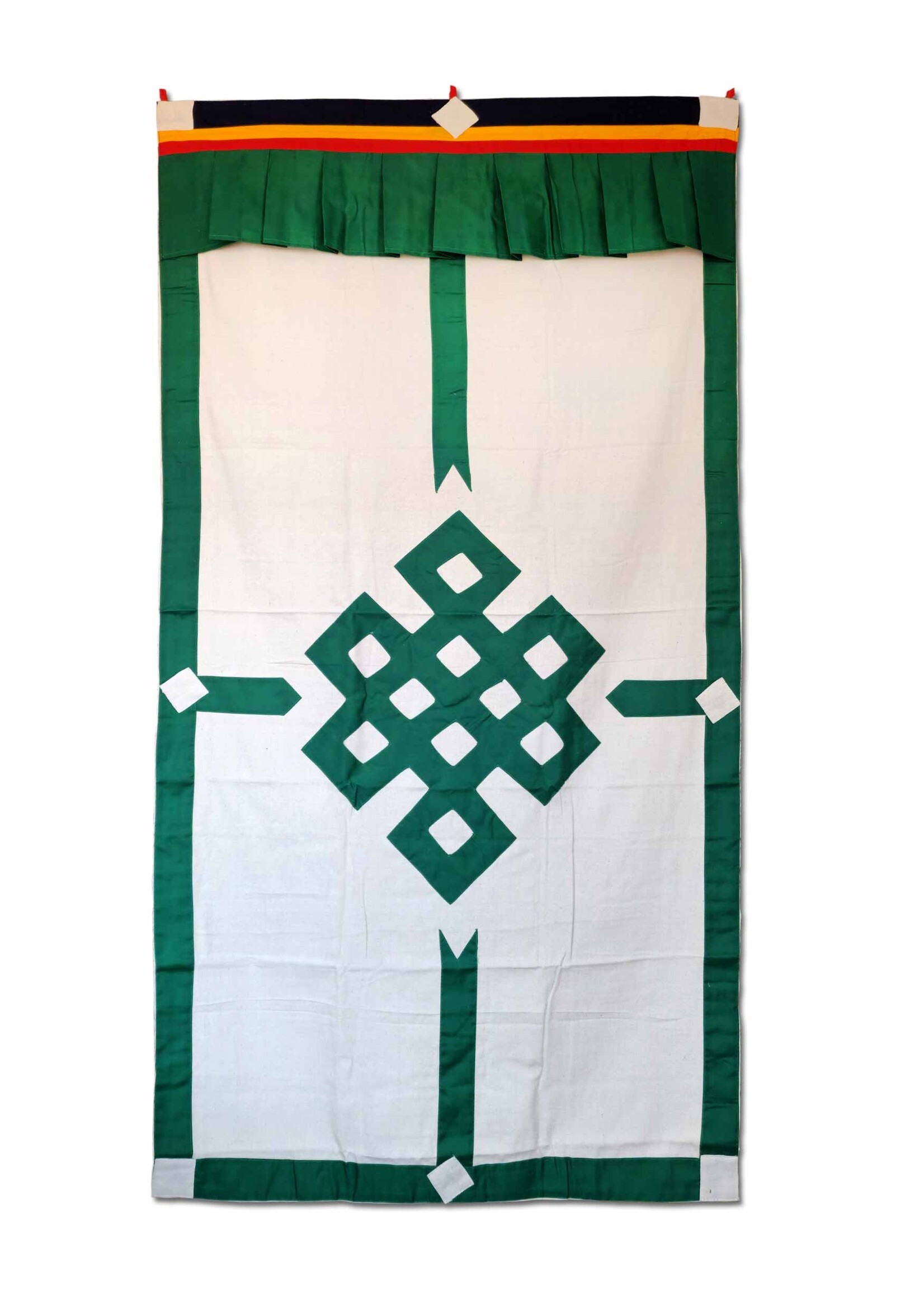Rideau de porte tibétain, nœuds sans fin, blanc/vert