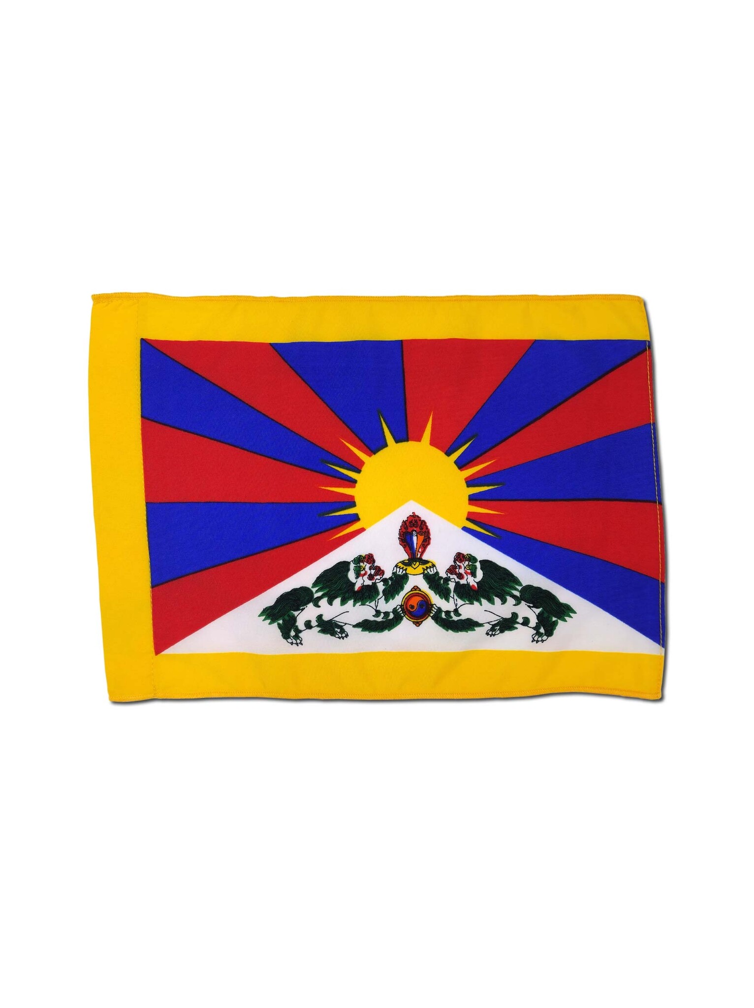 Tischflagge Tibet 15x22cm - Holz Sockel 32cm Hoch - Polyester Tischfahne Für Schreibtisch