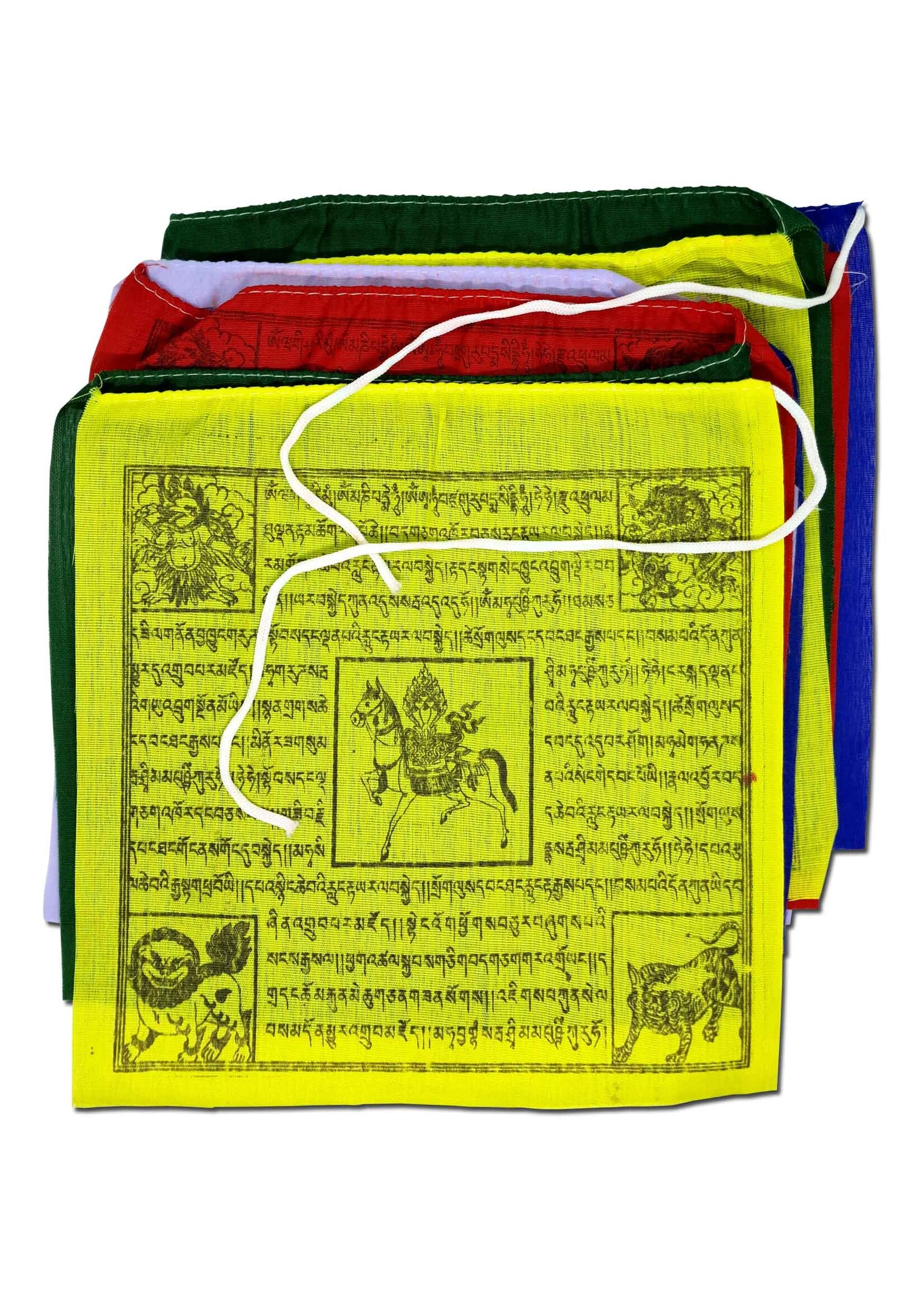Drapeaux de prières tibétains en coton 26 x 24 cm, 2.5 mètres