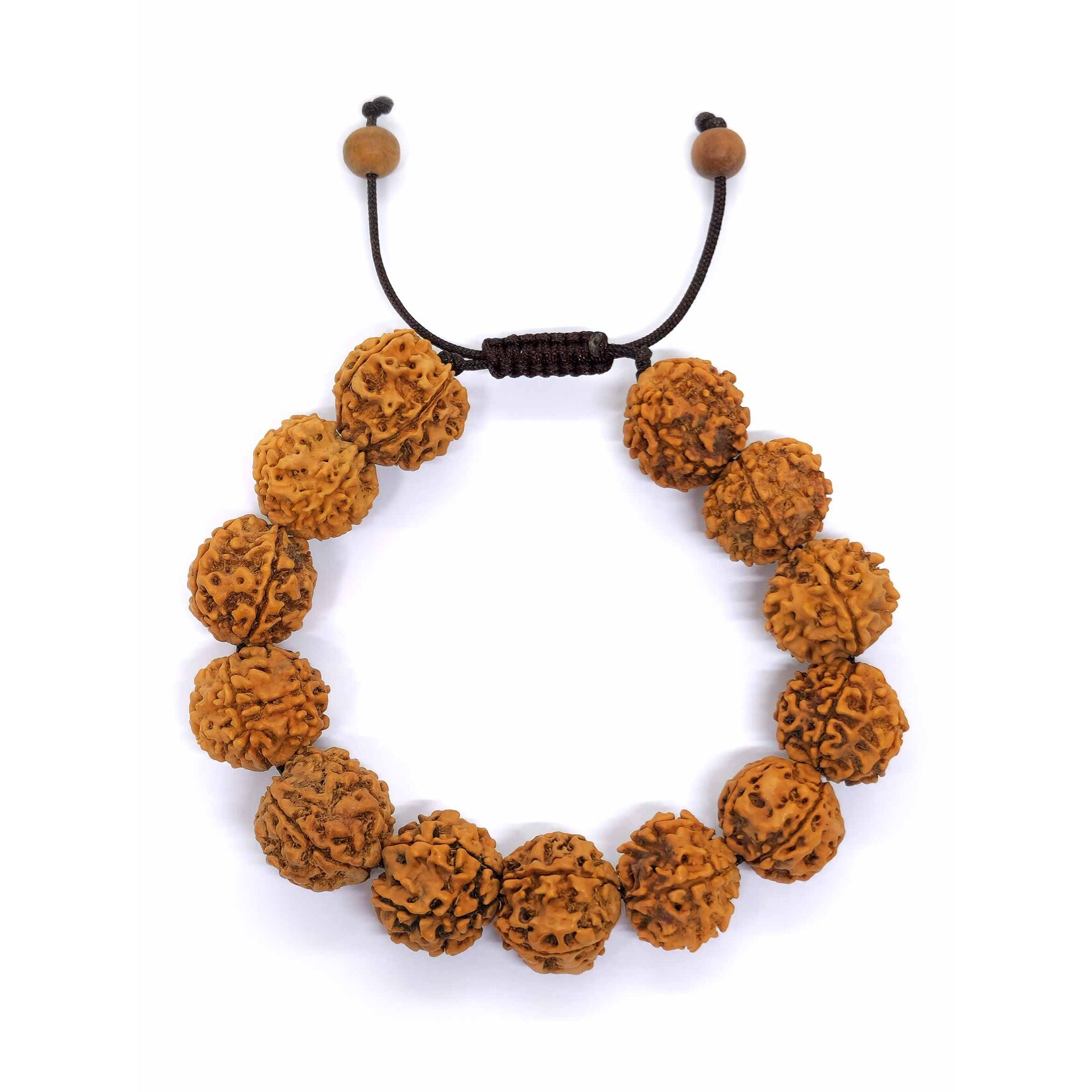 Mala Armband aus 5 Mukhi Rudraksha, gross, 18 mm, hell, verstellbar