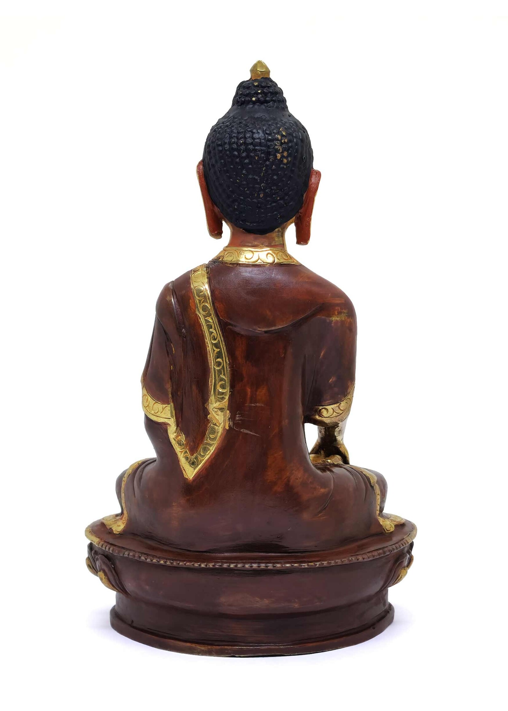 Statua di Buddha in ottone, parzialmente placcata in oro, 21cm