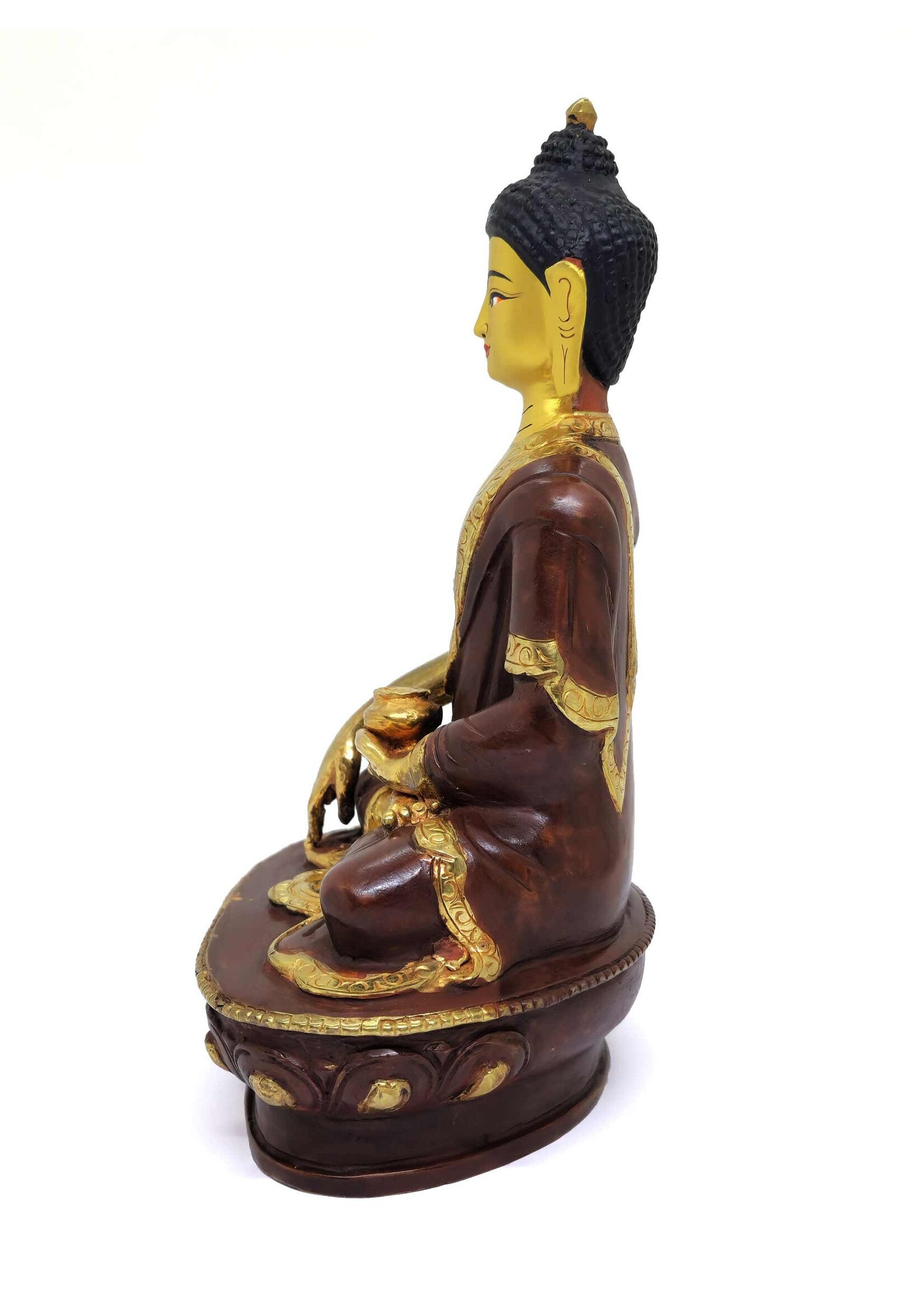 Buddha Statue aus Messing, teilweise vergoldet, 21cm