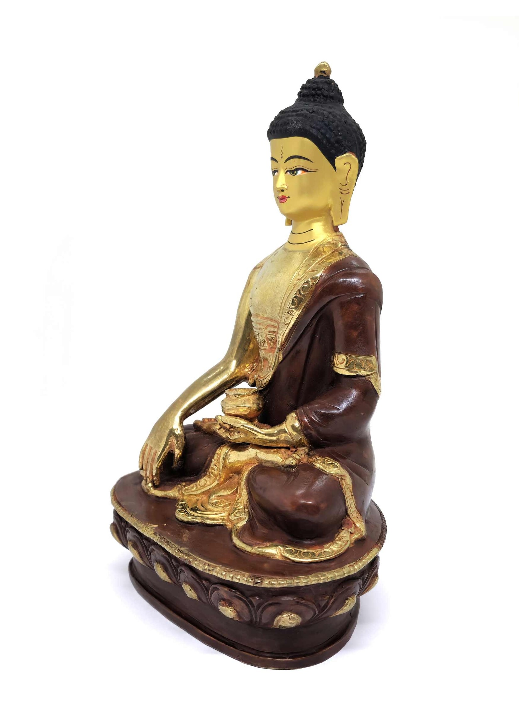 Statue de Bouddha en laiton, partiellement doré, 21cm