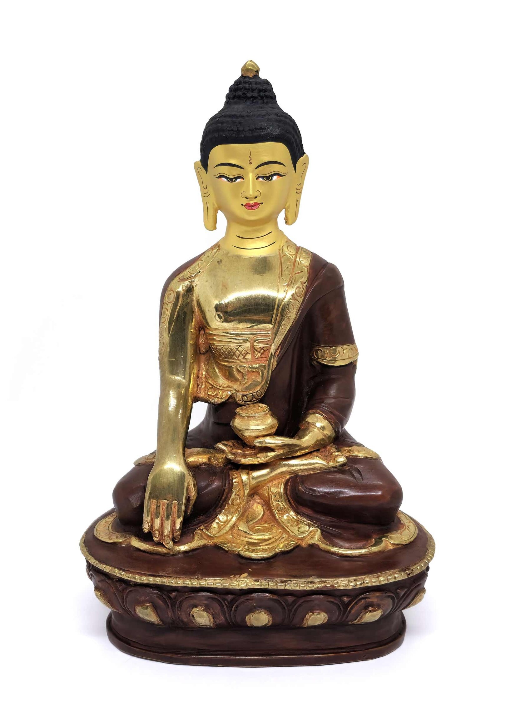 Buddha Statue Made of Brass, Partly Gold Plated, 21cm