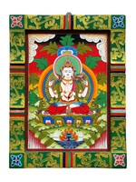 Hand-Painted Chenrezig (Avalokiteshvara) Tibetan Wooden Wall Hanging