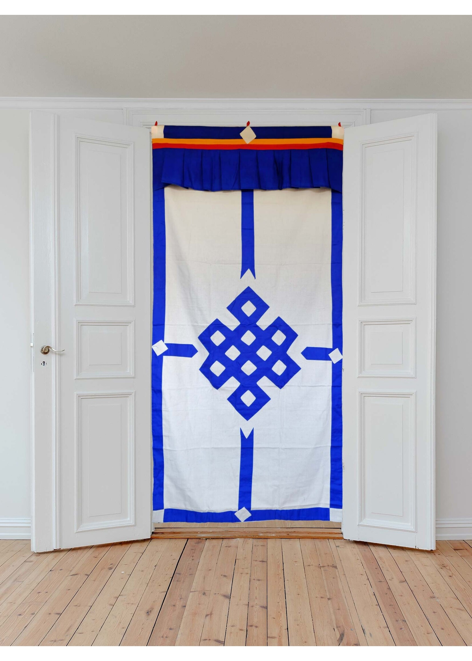 Rideau de porte tibétain, nœuds sans fin, bleu