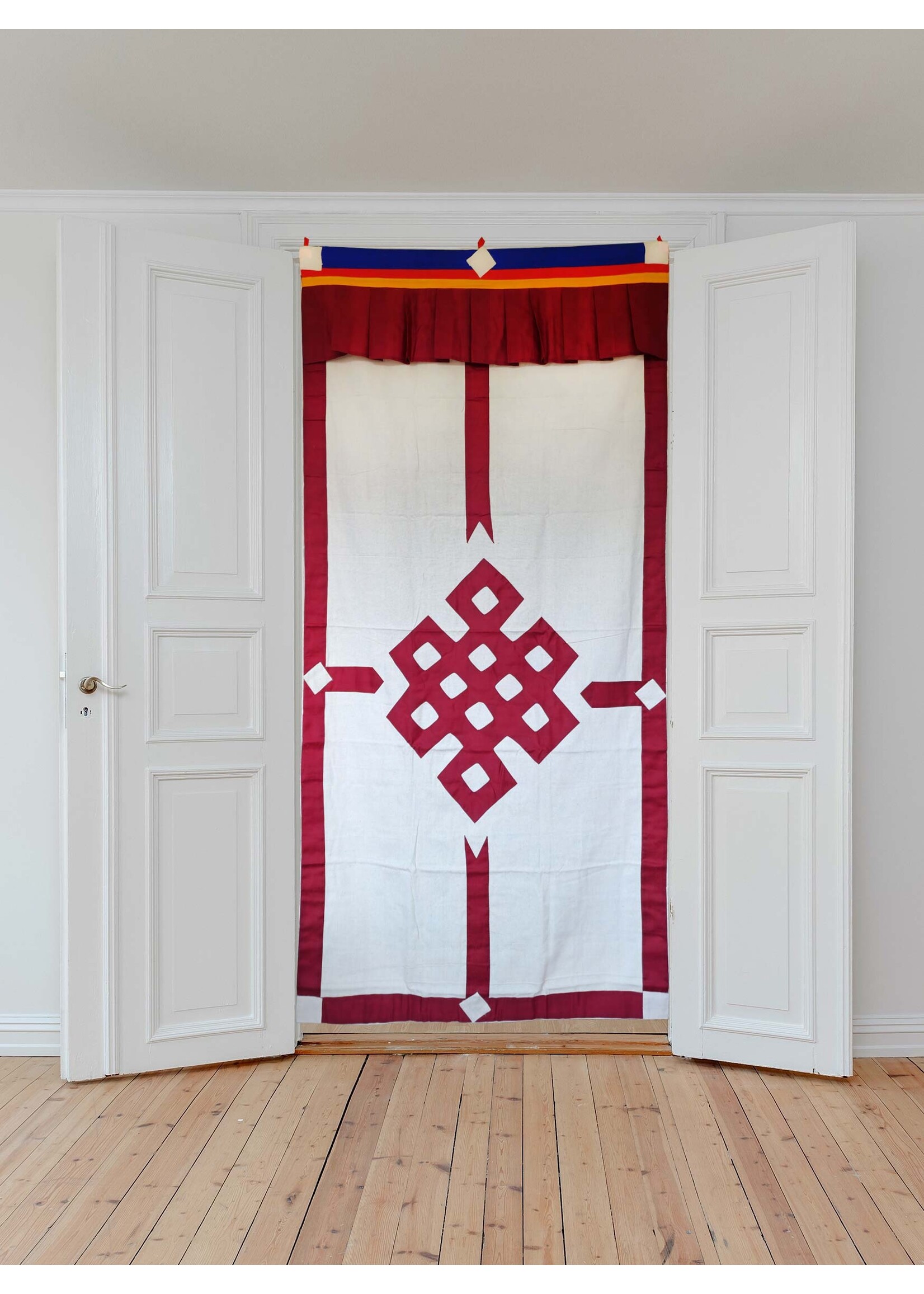 Rideau de porte tibétain, nœuds sans fin, rouge