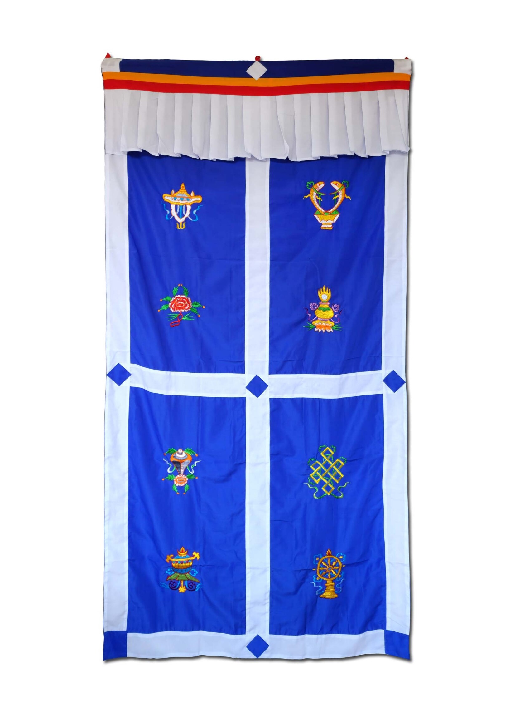 Rideau de porte tibétain 8 signes auspicieux, bleu