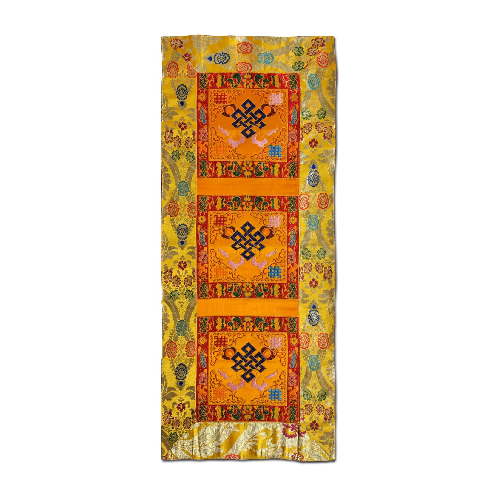 Tibetischer Tischläufer aus Seidenbrokat, Endlosknoten, 90 x 37 cm