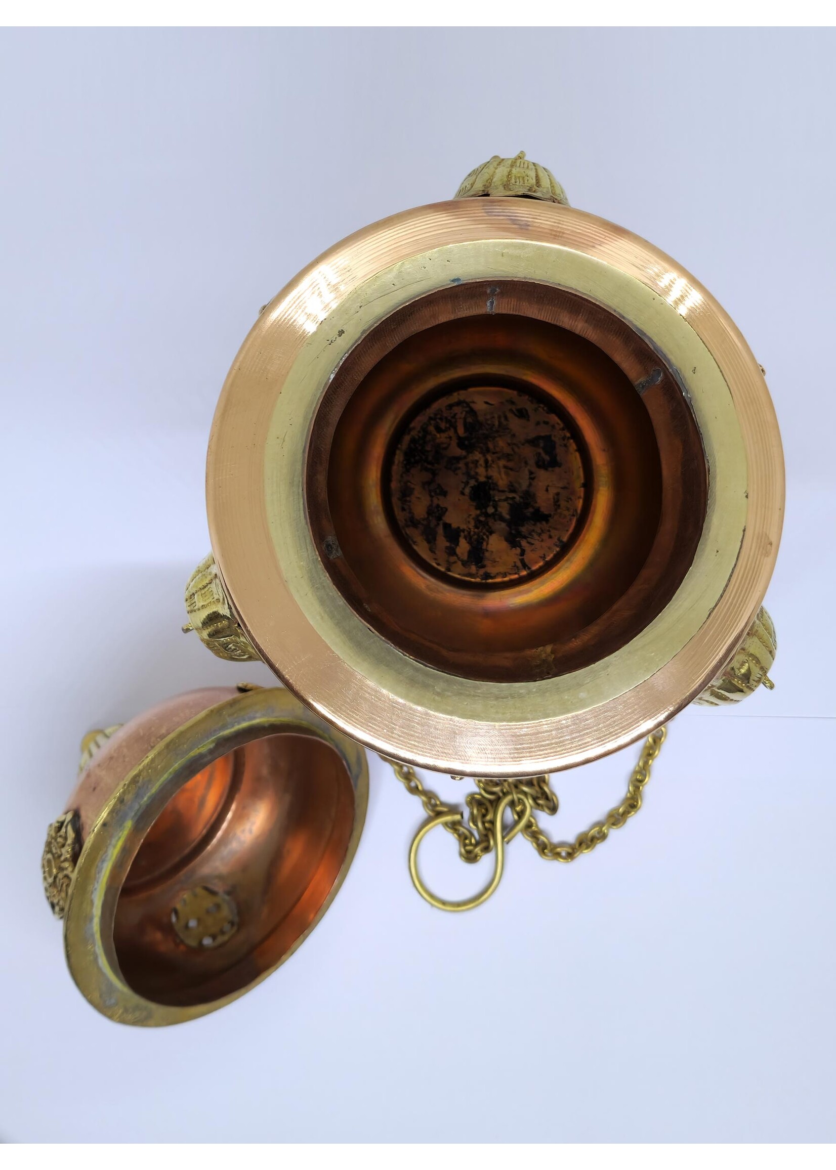 Encensoir tibétain Brûleur d'encens en poudre avec chaîne, orné d'un double Dorje