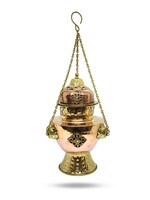 Tibetan Incense Powder Burner With Chain, adorned with Double-Dorje