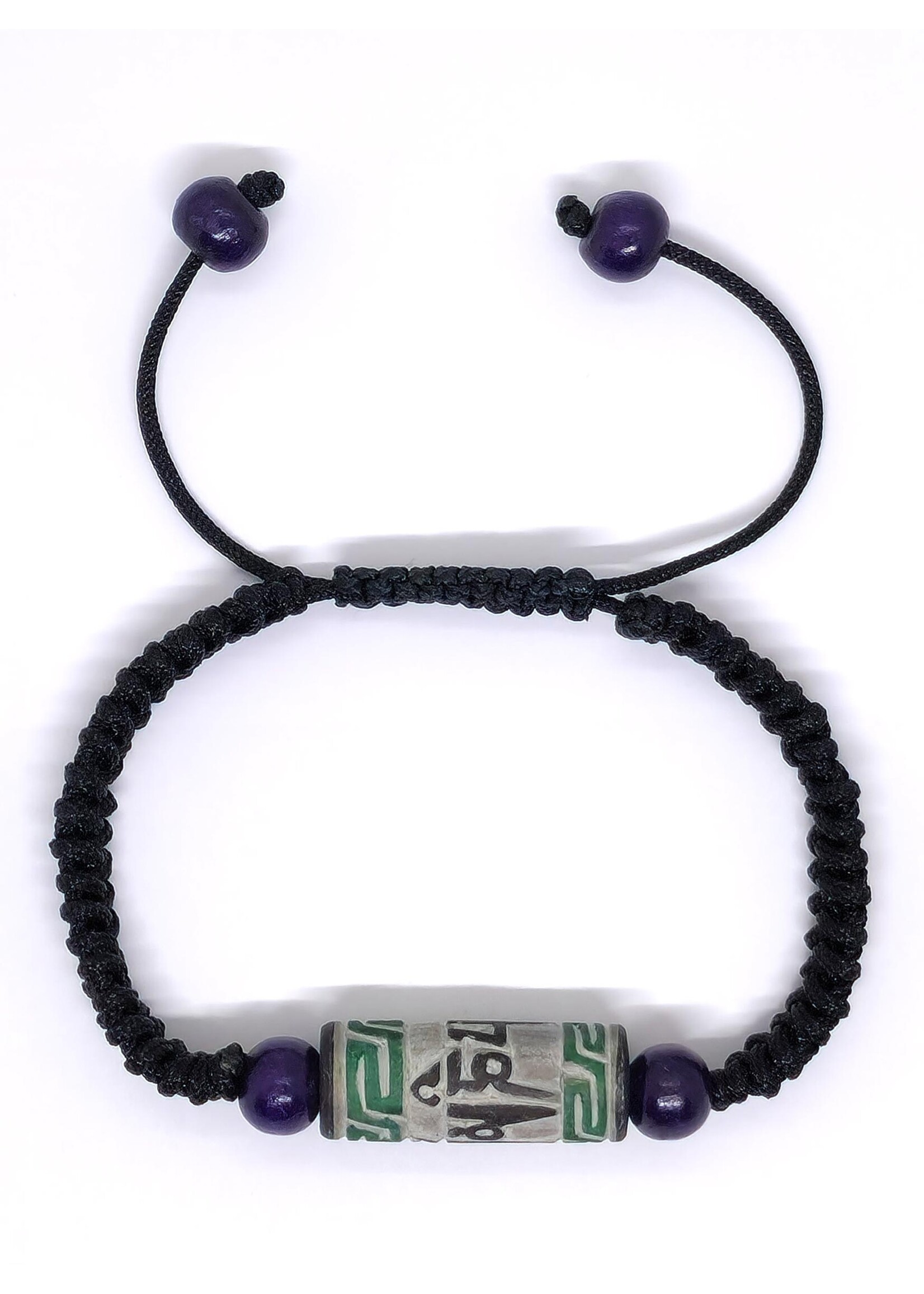 Bracciale Mantra in pietra scolpita "Om Mani Padme Hum", regolabile