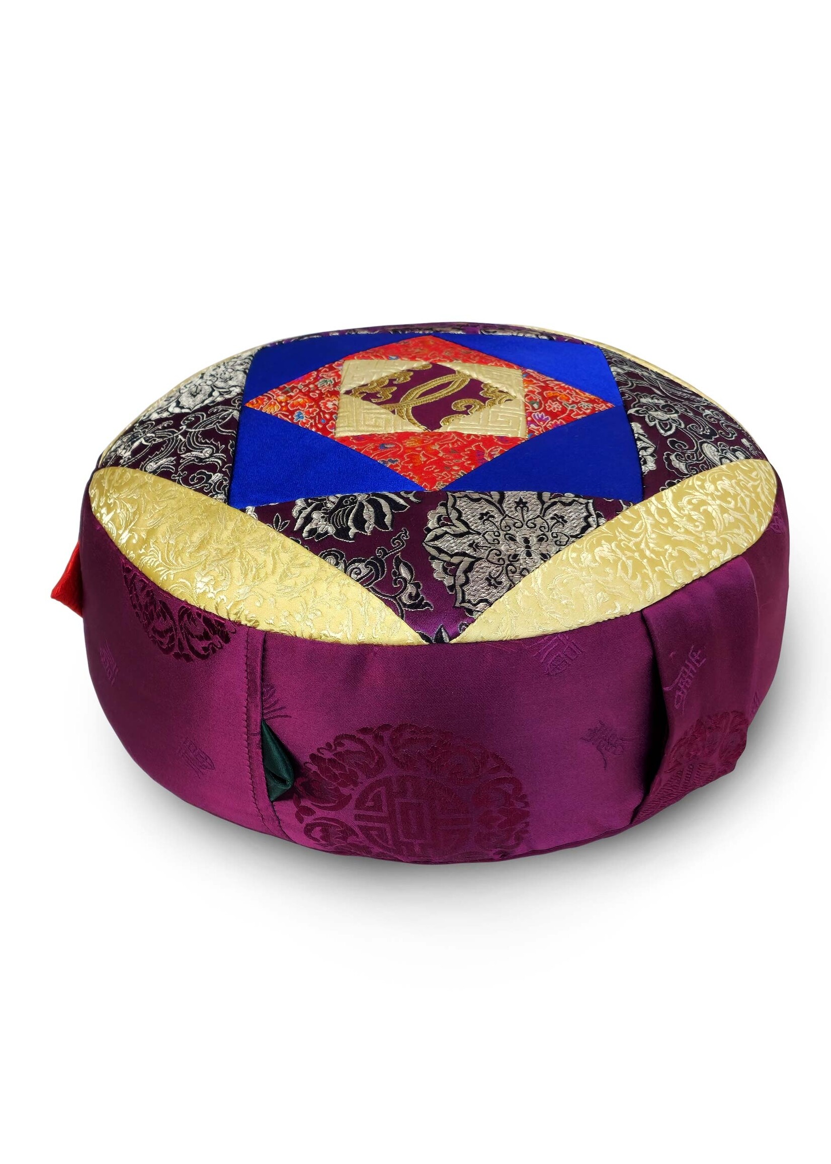 Tibetan Zafu Meditation Cushion, Made of Silk Brocade with Kapok Filling