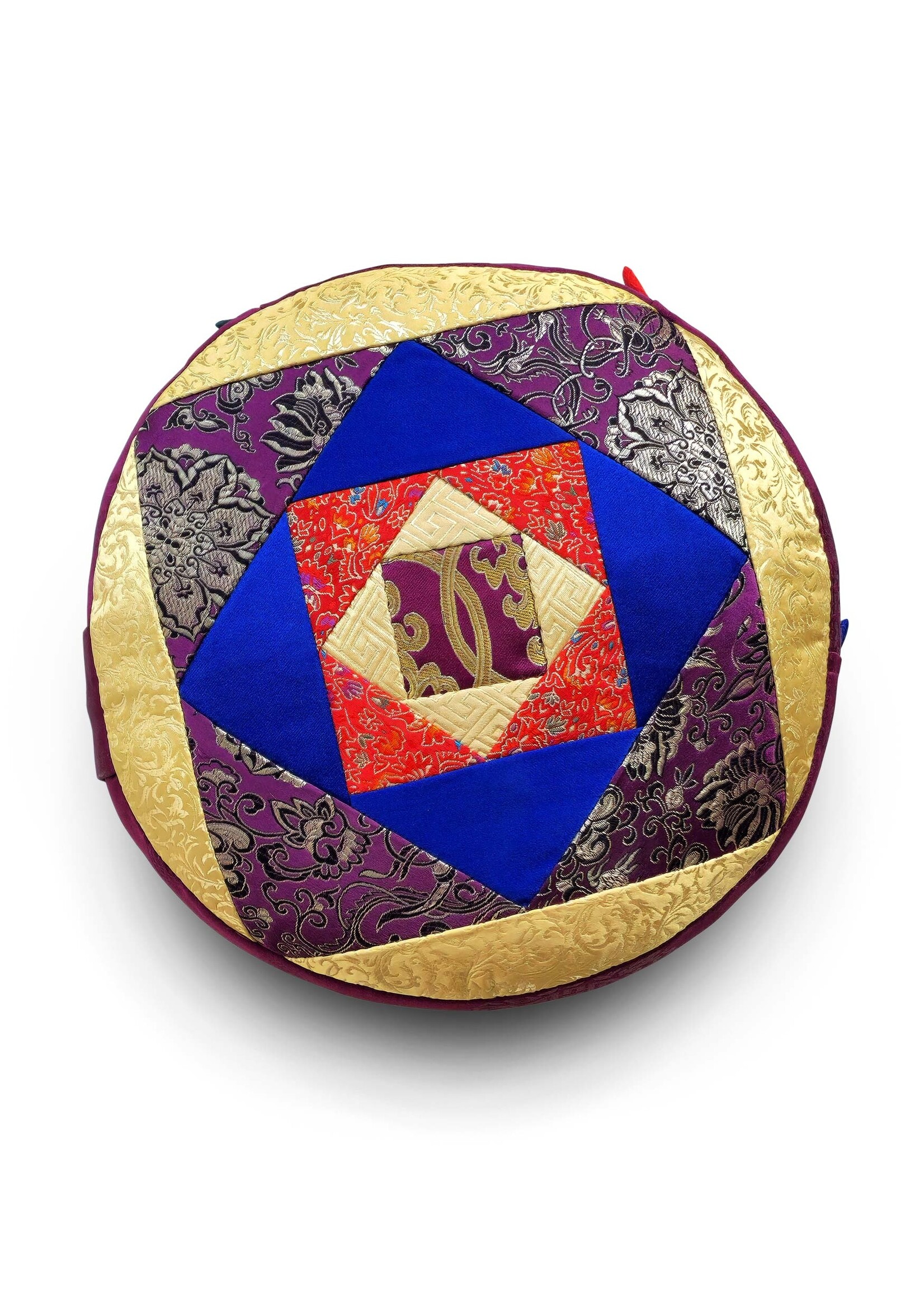 Tibetan Zafu Meditation Cushion, Made of Silk Brocade with Kapok Filling