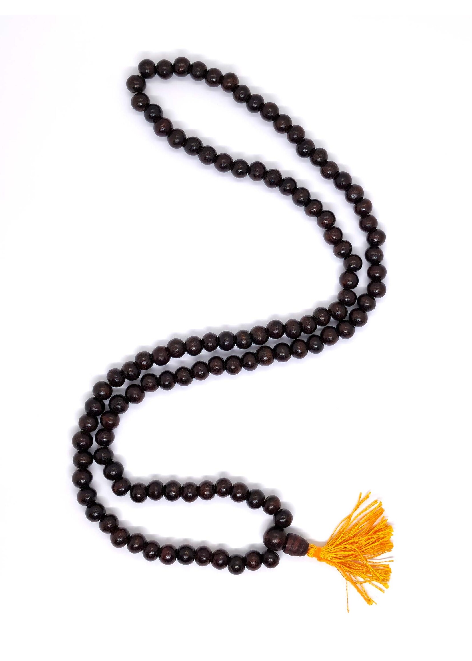 Perles de prière tibétaines en bois de rose avec pompon