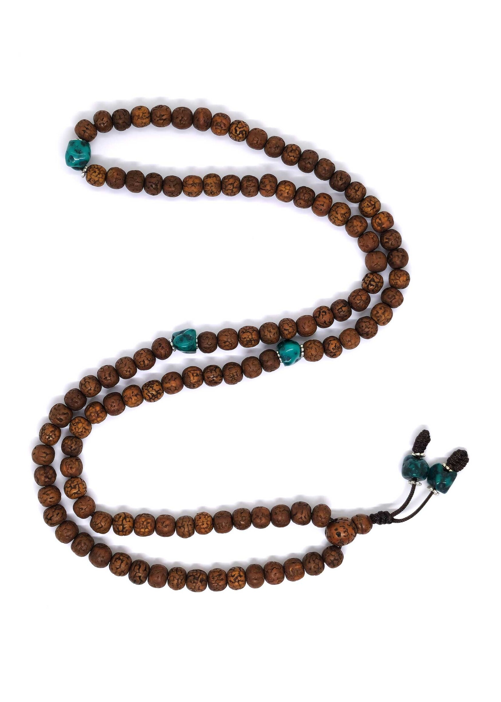 Tibetan Prayer Beads Japa Mala, Grated Rudraksha Seeds with Spacer