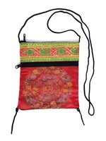 Piccola borsa a tracolla in broccato di seta tibetana con mandala, rosso