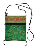 Petit sac à bandoulière tibétain en brocart de soie avec mandala, vert