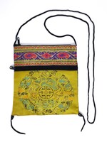 Small Tibetan Silk Brocade Shoulder Bag with Mandala, Yellow