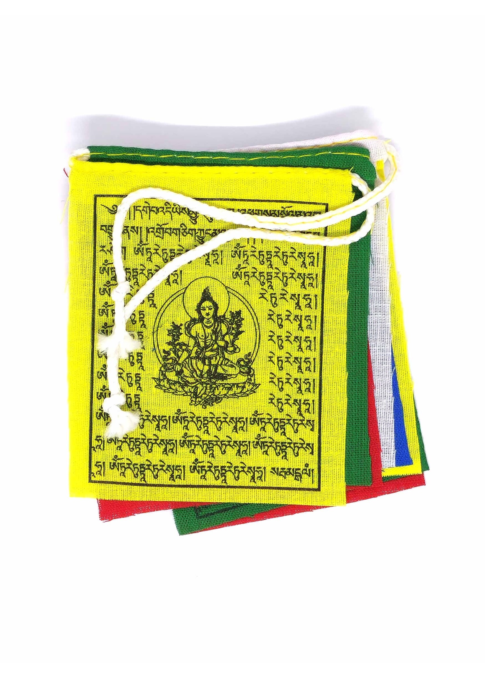 Tibetan Mini Cotton Prayer Flag, Green Tara, 7 x 8.5 cm, 75 cm