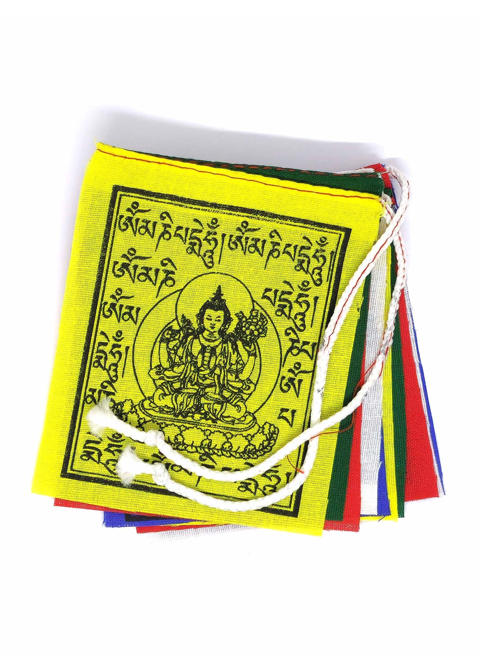 Mini drapeau de prière tibétain en coton, Chenrezig, 7 x 8,5 cm, 75 cm