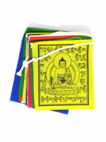 Mini bandiera di preghiera tibetana in cotone, Buddha della Medicina, 7 x 8,5 cm, 75 cm