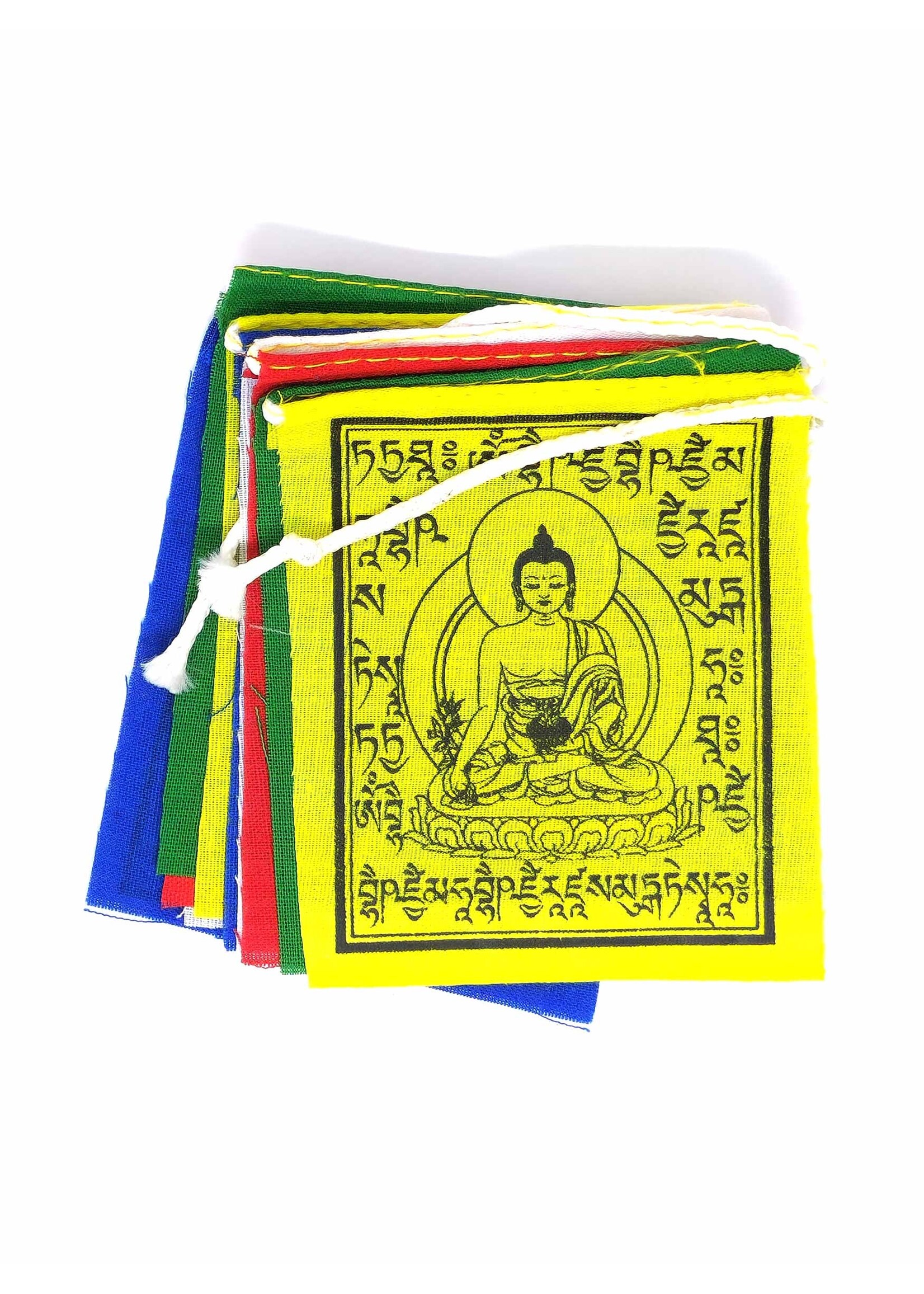 Tibetische mini Gebetsfahnen aus Baumwolle, Medizin-Buddha, 7 x 8.5 cm, 75 cm