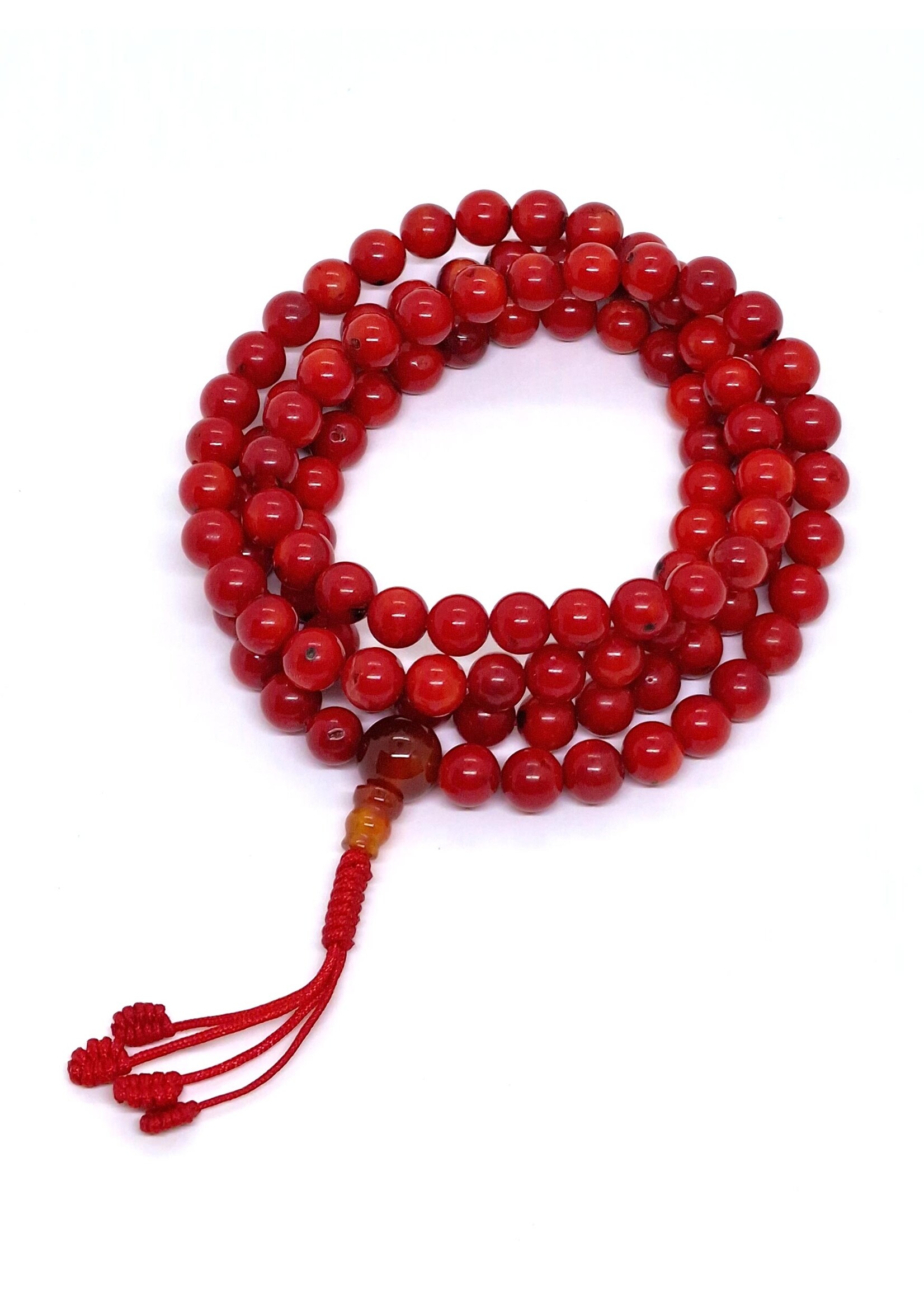 Tibetan Prayer Beads Red Coral Mala