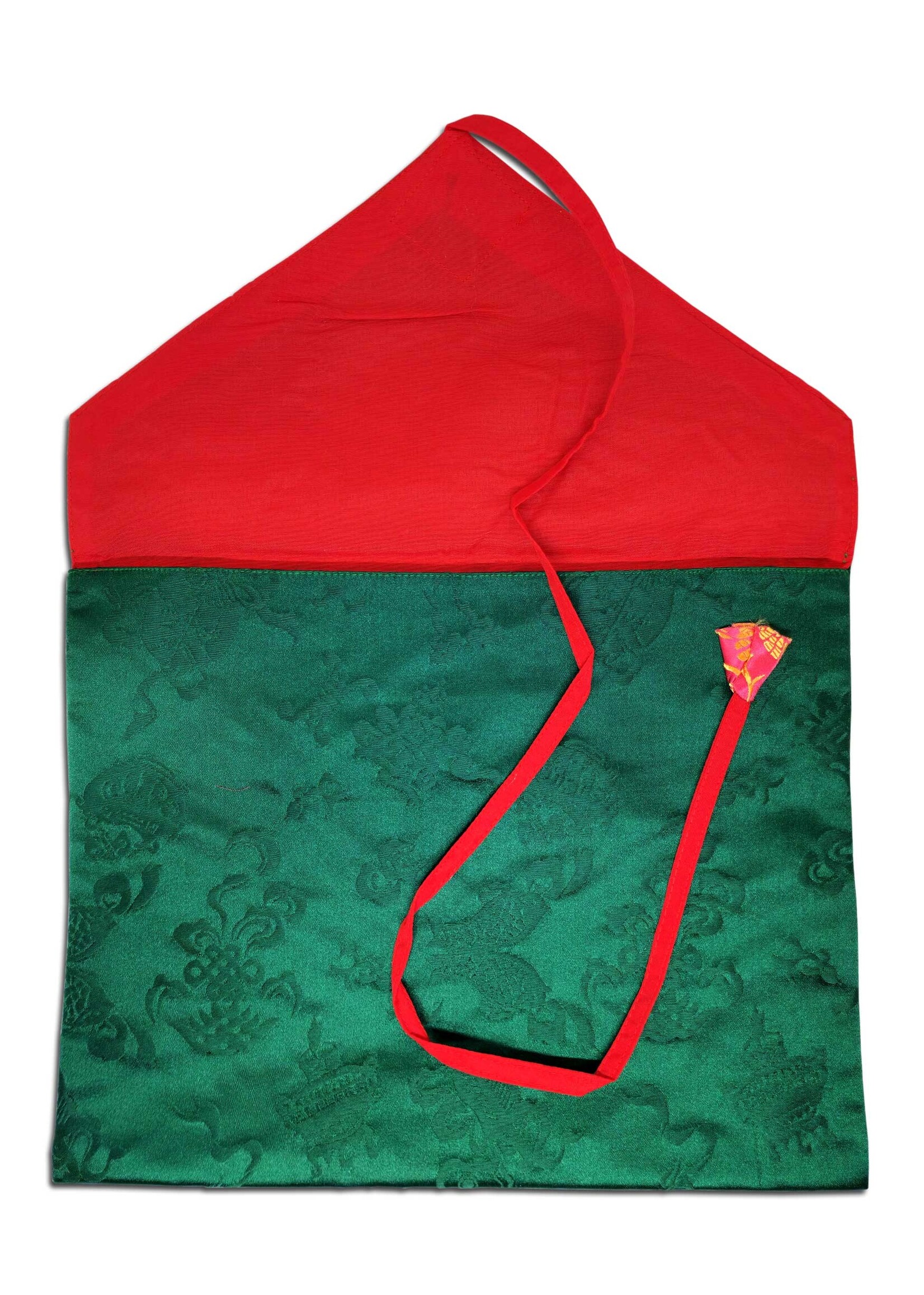 Pochette en brocart de soie pour livre et ordinateur portable, design de nœuds sans fin, vert
