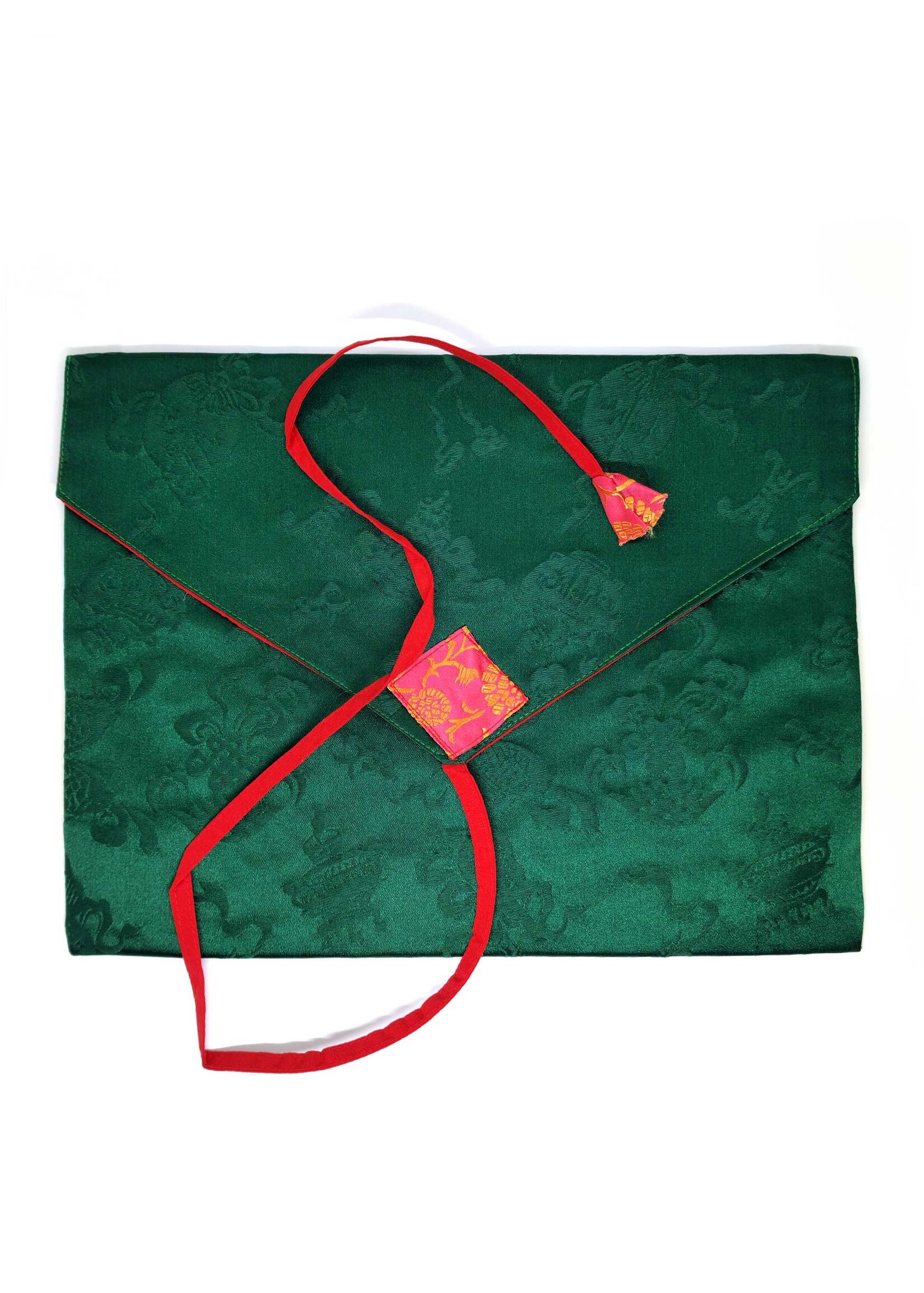 Silk Brocade Sleeve For Book And Laptop, Endless Knot Design, green