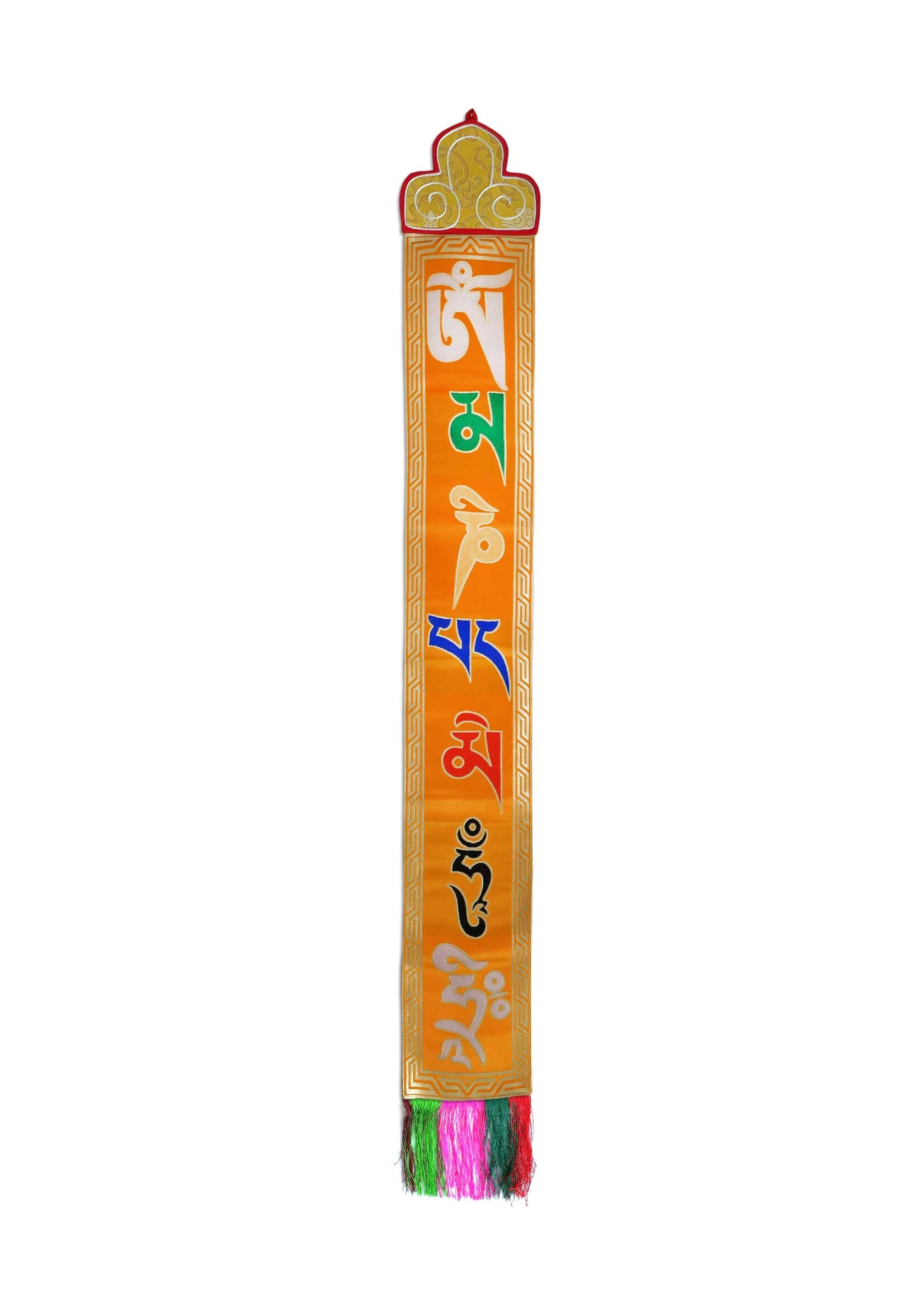 Tibetan Silk Brocade Wall Hanging "Om Mani Padme Hum", 84cm
