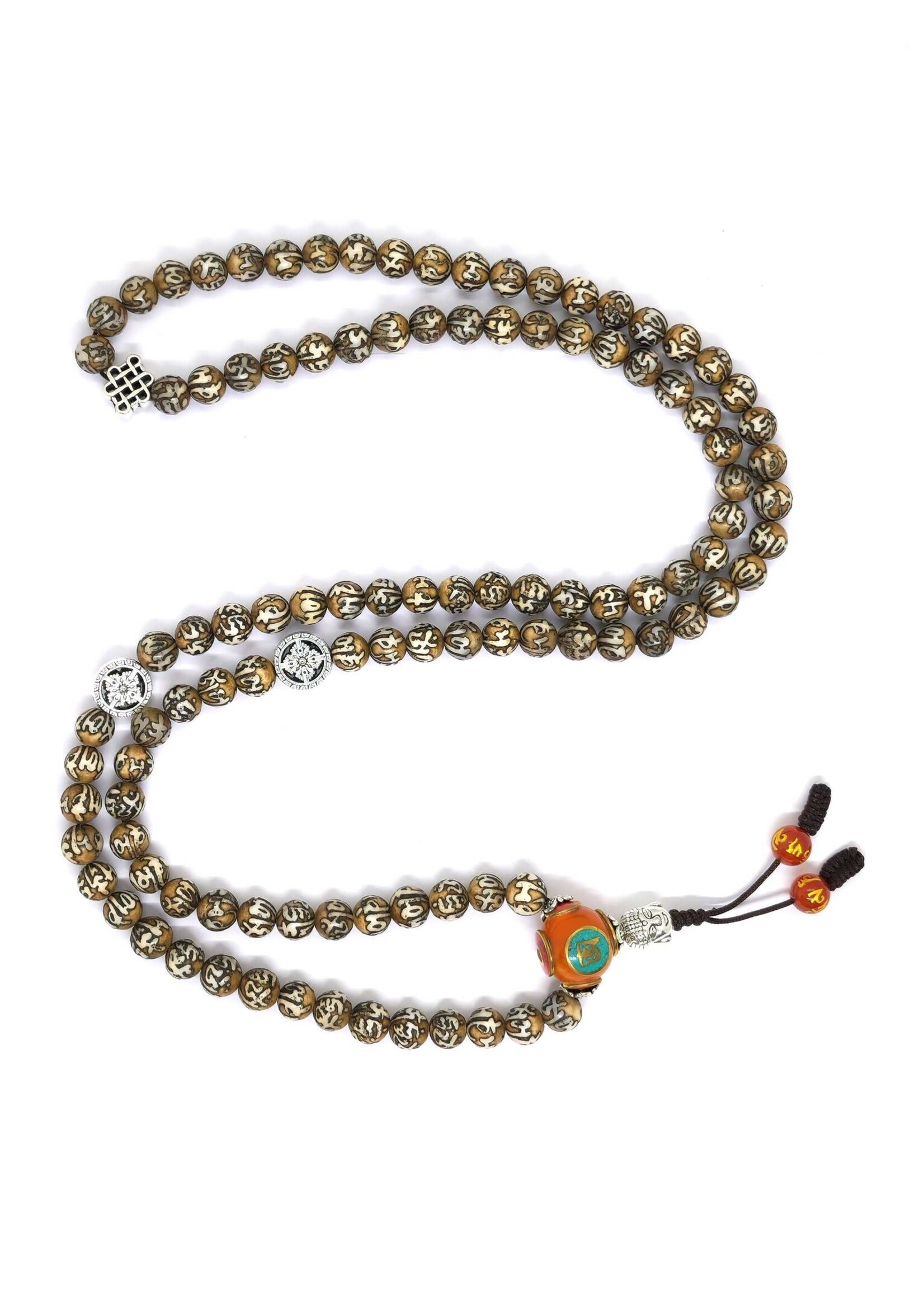 Perline di preghiera tibetane - Mani Mantra conchiglia, con distanziatore Doppio-Dorje e nodo senza fine