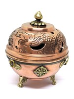 Encensoir tibétain Brûleur d'encens en poudre avec chaîne, sculpté avec mantra / dragon