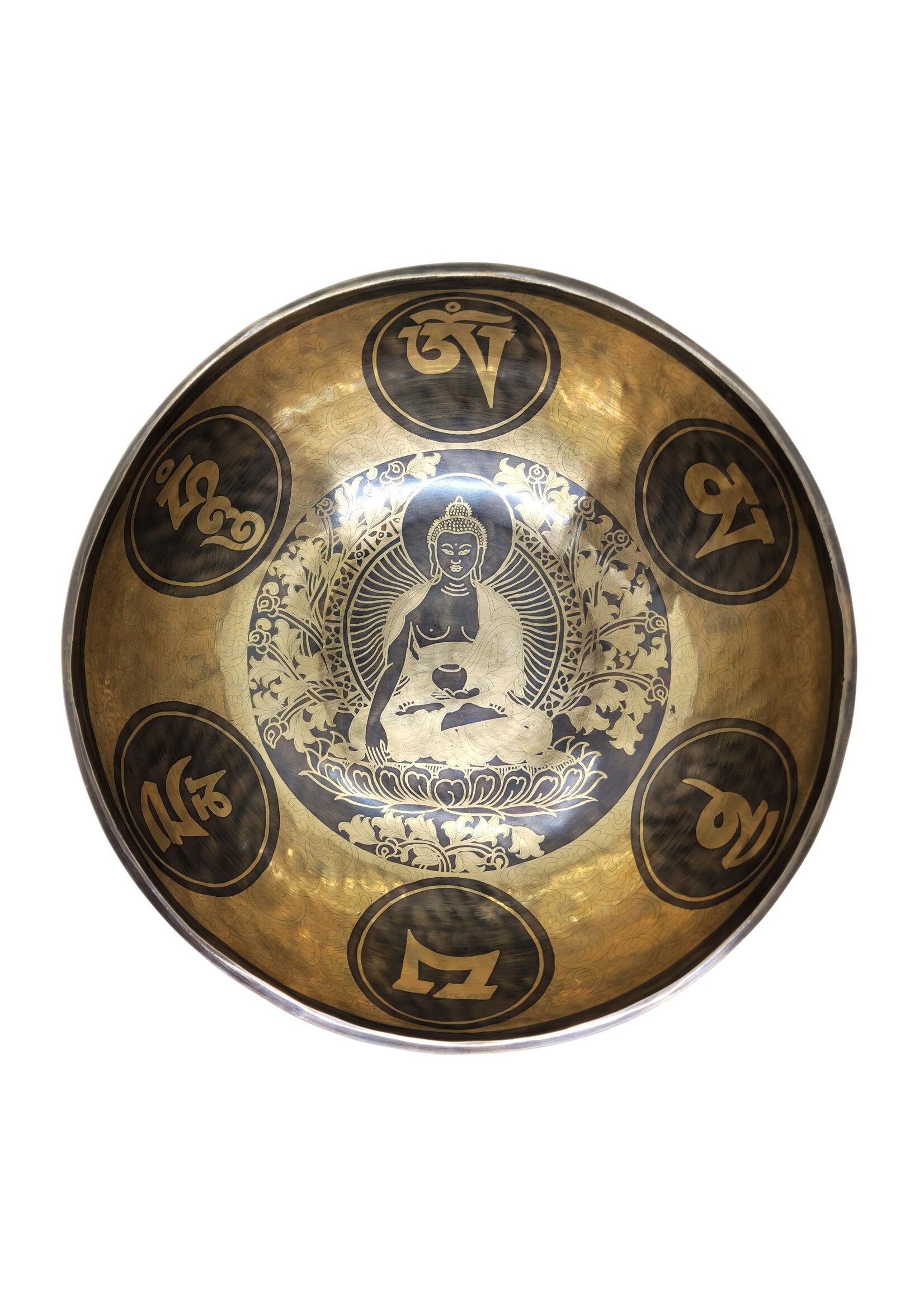 Handcrafted Tibetan Singing Bowl, carved with Buddha and Mantra, Ø 27cm, 2kg