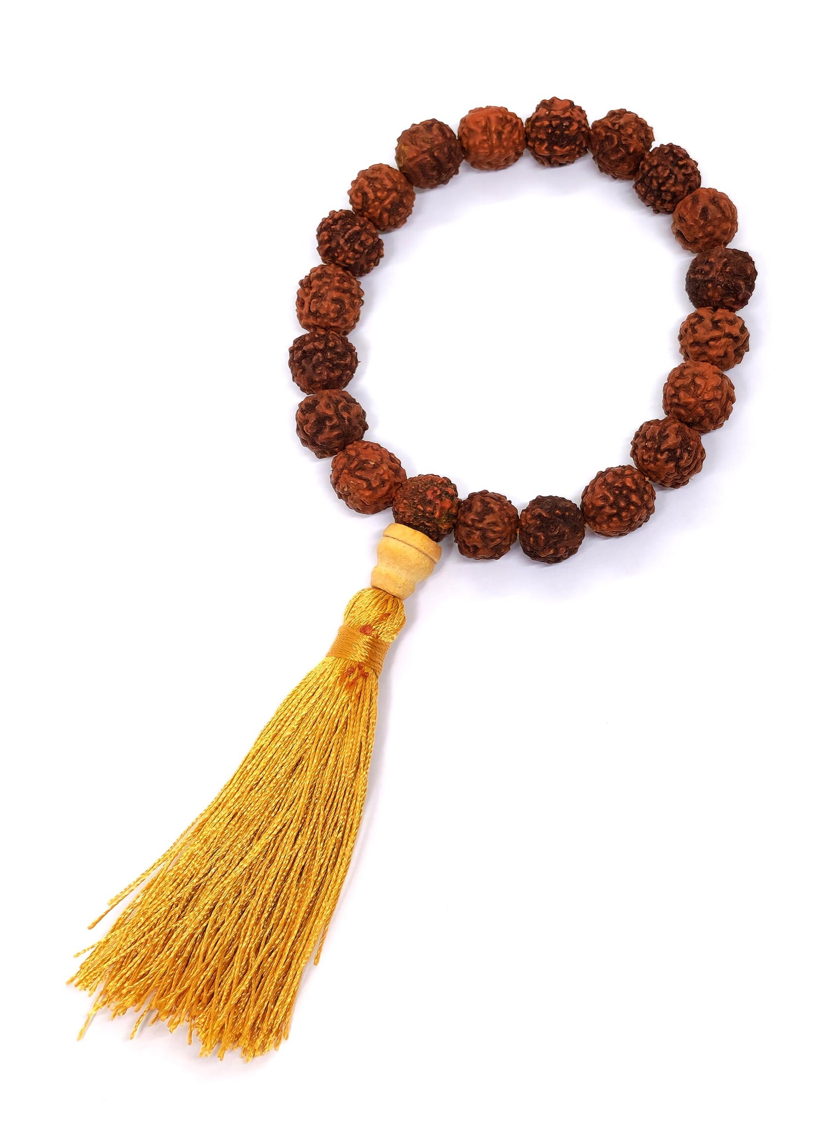 Bracelet de Rudraksha avec pompon, extensible, 10 mm