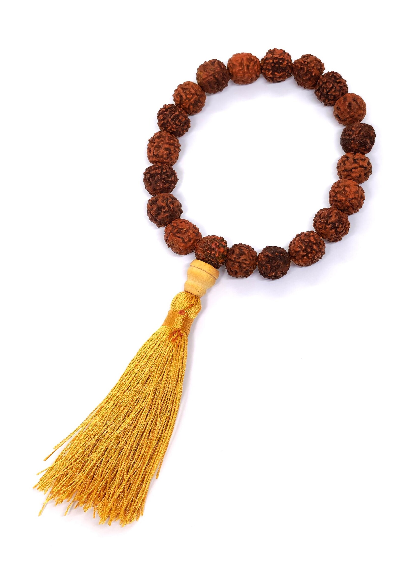 Rudraksha Mala Bracelet with Tassel, Stretchable Elastic, 10 mm