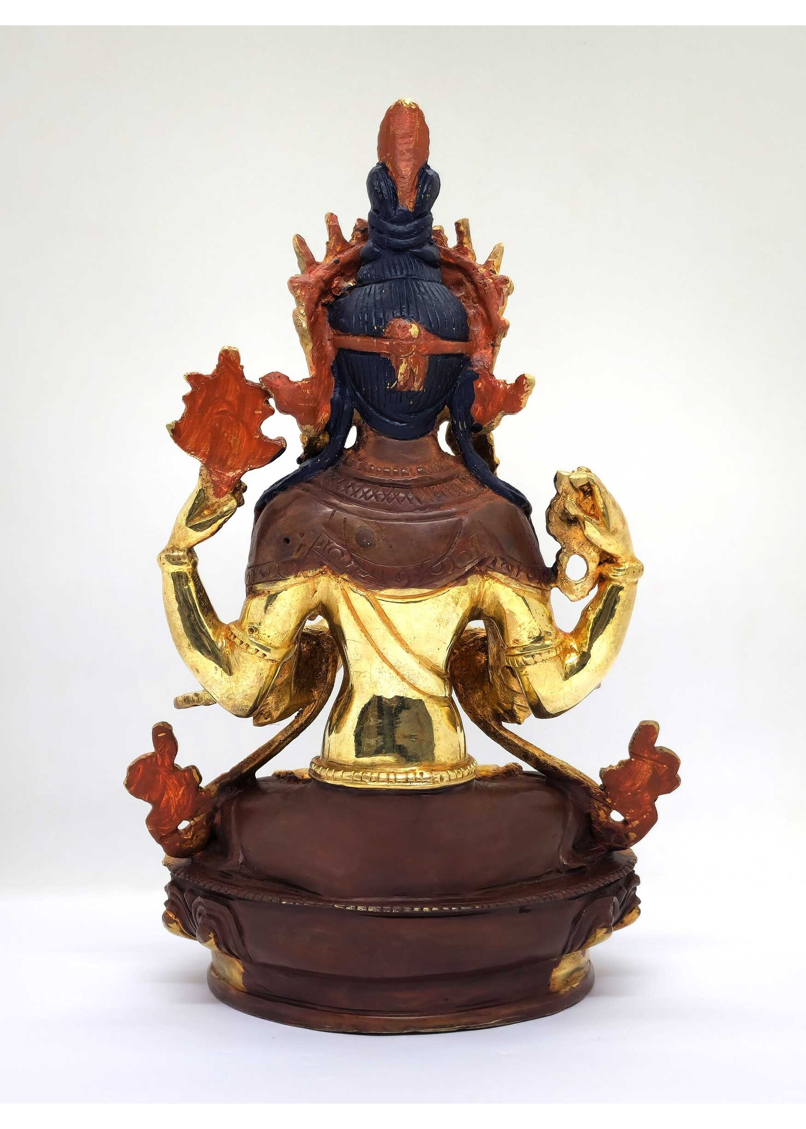 Statue de Chenrezig, en laiton, dorée à l'or fin, 23cm