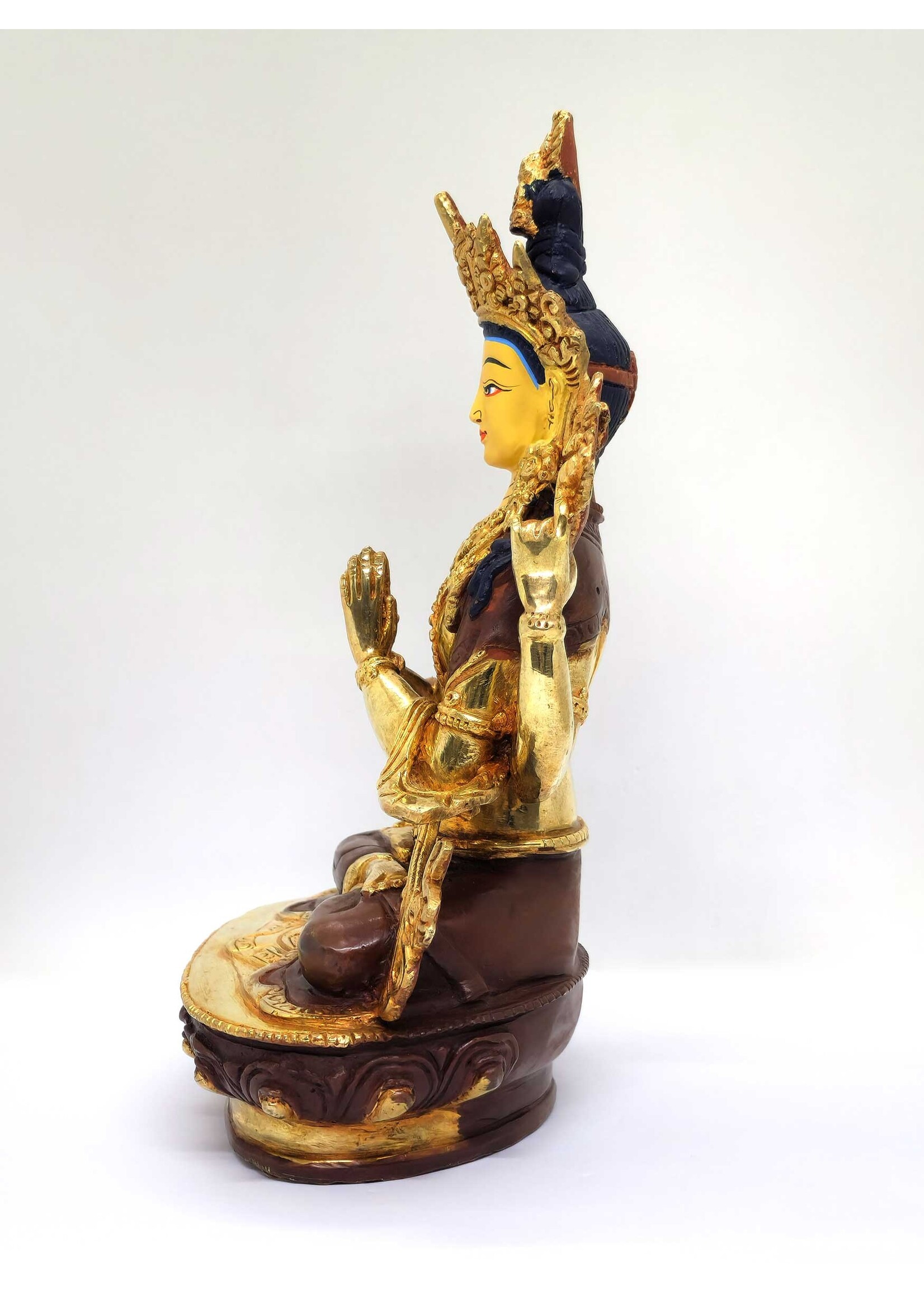 Chenrezig Statue, Made of Brass, Gold-Gilded, 23cm