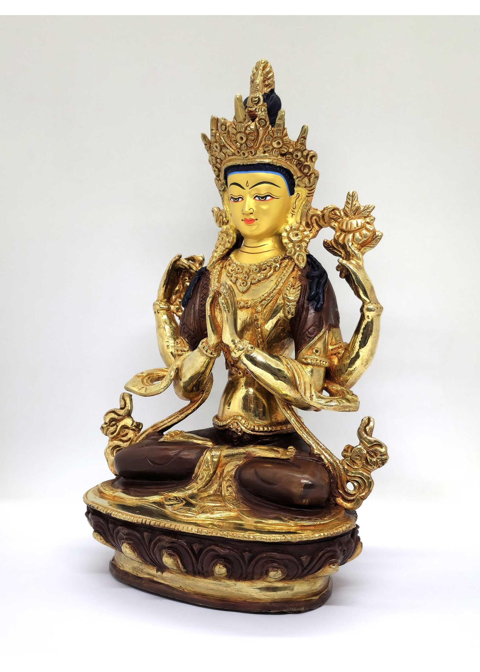 Chenrezig Statue, Made of Brass, Gold-Gilded, 23cm