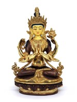 Chenrezig Statue, Made of Brass, Gold-Gilded, 23cm