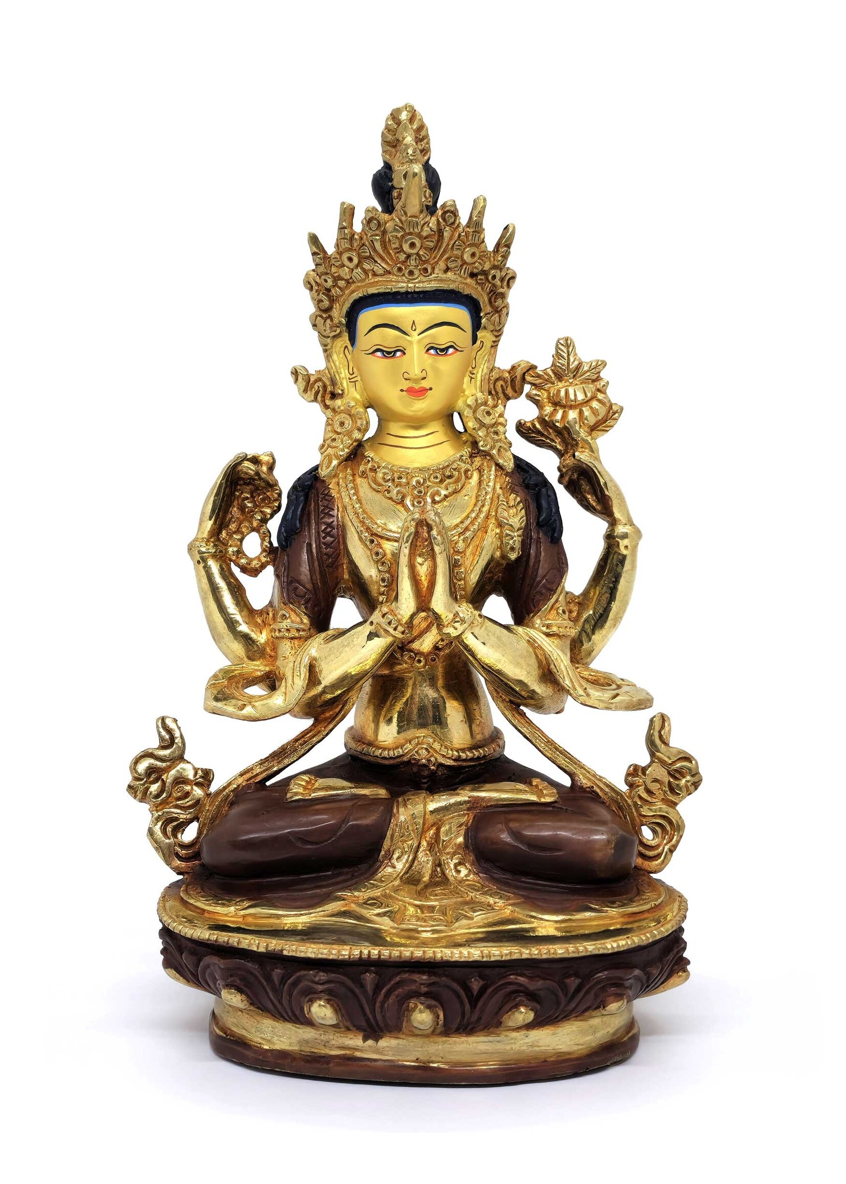 Chenrezig Statue, Made of Brass, Gold-Gilded, 23cm